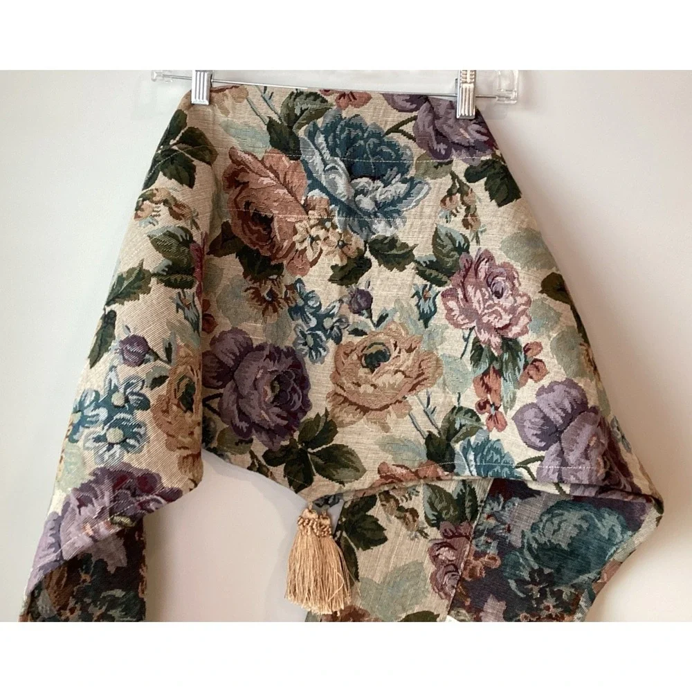 PB Brighton Tapestry King Shams (2) &‎ (2) Window Toppers Floral Purple Rose